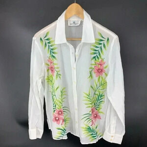 Erin London Sheer tropical and beaded cotton top